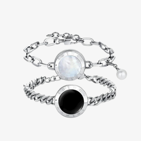 اساور رفيق الروح (سلسلة كوبية فضية + سلسلة فيجارو فضية)